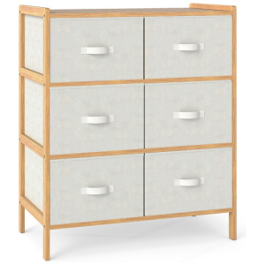 Fabric Dresser with 6 Drawers with 6 Folding Fabric Bins for Bedroom Living Room-Natural