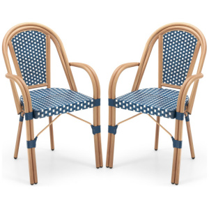Hand-Woven PE Wicker Outdoor French Bistro Chairs Set of 2-Blue