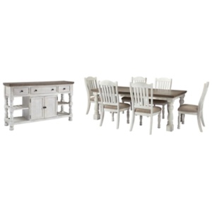 Havalance Dining Table and 6 Chairs with Storage, White/Gray