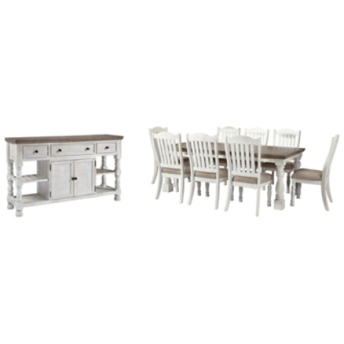 Havalance Dining Table and 8 Chairs with Storage, White/Gray