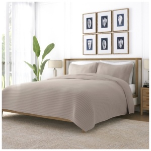 Ienjoy Home All Season 3 Piece King/California King Stripe Stitch Quilt Set with Shams, Latte