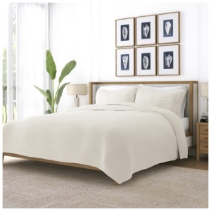 Ienjoy Home All Season 3 Piece King/California King Stripe Stitch Quilt Set with Shams, Natural