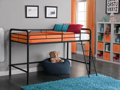 Kids Junior Twin Metal Loft Bed, Black