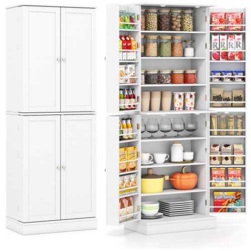 Kitchen Pantry Cabinet 65.5 Inch Freestanding Tall Buffet Cupboard-White
