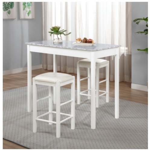 Linon Iris Dining Table and 2 Bar Stools Set, White