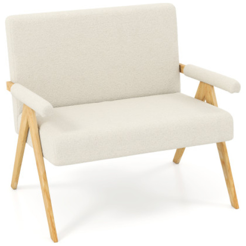 Loveseat Sofa with Armrests and Wooden Legs-Beige