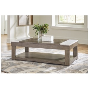 Loyaska Lift-Top Coffee Table, Grayish Brown/White