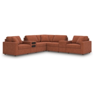 Modmax 7-Piece Next-Gen Nuvella™ Performance Fabric Modular Sectional with Audio and Storage Consoles, Spice