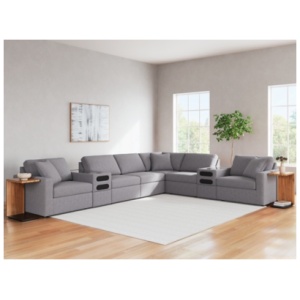 Modmax 8-Piece Modular Next-Gen Nuvella™ Performance Fabric Sectional with Audio Consoles, Granite
