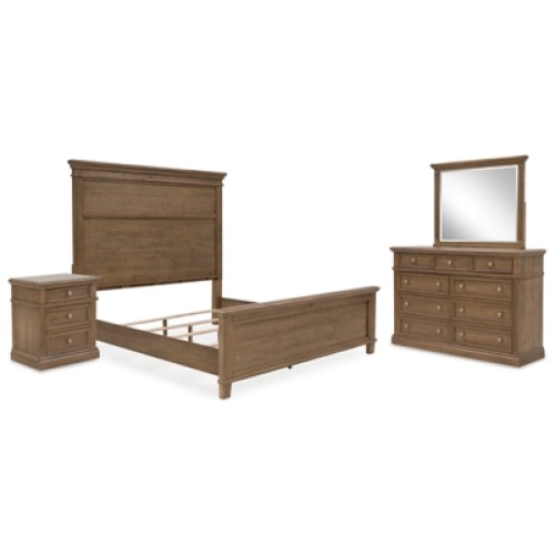 Mylarken California King Panel Bed with Mirrored Dresser and Nightstand, Brown