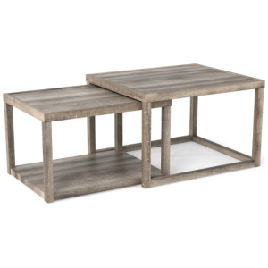 Nesting Coffee Table Set of 2 Stackable Rectangular End Tables-Gray