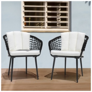 Nuu Garden Outdoor Lounge Chairs (Set of 2), Black/Beige