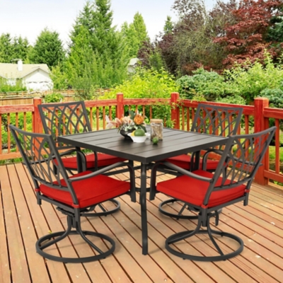 Nuu Garden Outdoor Modular Dining Table and 4 Swivel Chairs, Black/Red
