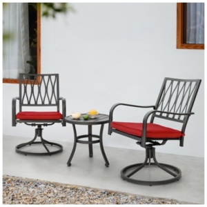 Nuu Garden Side Table and 2 Swivel Chairs, Black/Red