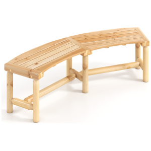 Patio Curved Bench Solid Wood Fire Pit Bench Outdoor Backless Loveseat-Natural