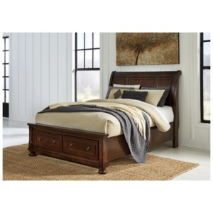 Porter Queen Sleigh Bed with 2 Storage Drawers, Rustic Brown