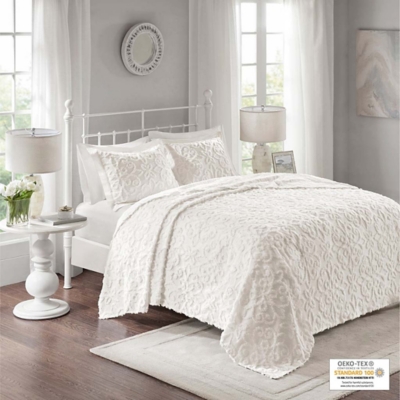 Sabrina King/California King 3 Piece Tufted Chenille Bedspread Set, Off White