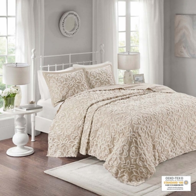 Sabrina King/California King 3 piece Tufted bedspread set, Taupe