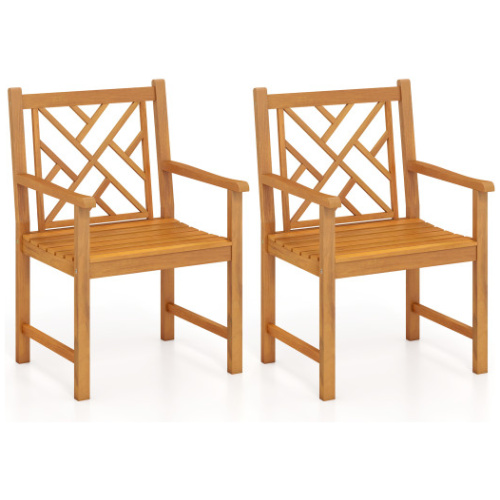Set of 2 Outdoor Dining Chairs Acacia Wood with Cross-Pattern Backrest