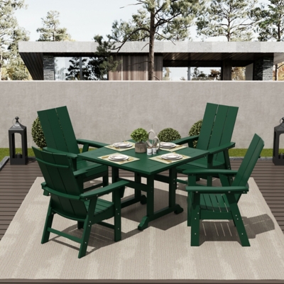Shoreside Outdoor Curveback Adirondack Square Table and 4 Chairs, Dark Green