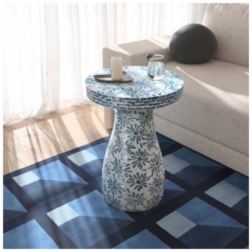 TOV Furniture Halio Floral Side Table, Blue