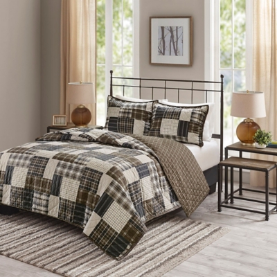Timber King/California King 3 Piece Reversible Printed Quilt Set, Black/Brown