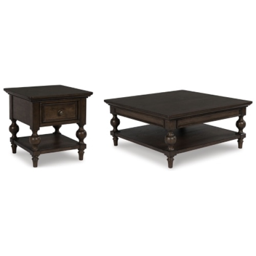 Veramond Coffee Table with 1 End Table, Dark Brown