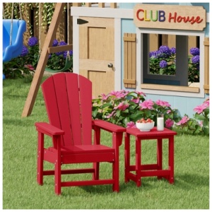Westin Furniture Laguna Kids Outdoor Adirondack Chair and Side Table Set, Red