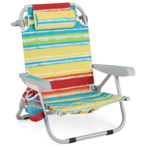 1 Piece Foldable Backpack Beach Chair with Cup Holder and Storage Pockets for Outdoor-Multicolor