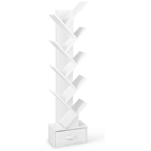 10-Tier Bookshelf with Drawer Free-standing Storage Bookcase-White