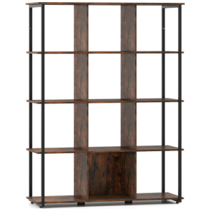 12-Cube Bookcase with 2 Anti-tipping Kits for Living Room-Rustic Brown