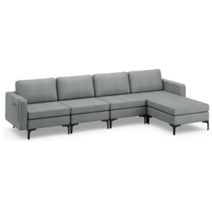 1/2/3/4-Seat Convertible Sectional Sofa with Reversible Ottoman-4-Seat L-shaped with 2 USB Ports