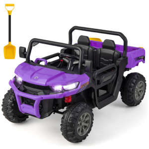 12V 2-Seater Kids Ride On Dump Truck with Dump Bed and Shovel-Purple