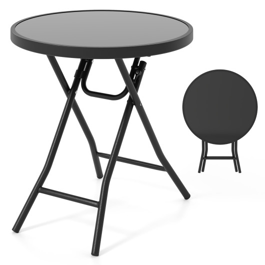 18 Inch Folding Side Table Patio Round Compact Coffee Table-Black