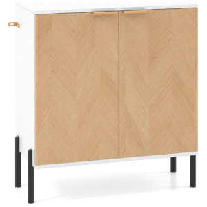 2-Door Buffet Cabinet Sideboard with Shelf and Metal Legs-White-Natural Wood