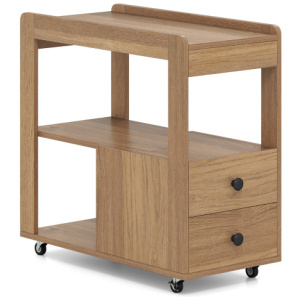 2-Drawer Sofa Side Table with Shelves for Living Room-Natural