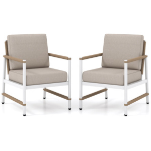 2 Packs Patio Aluminum Sofa with Wicker Backrest and Armrests