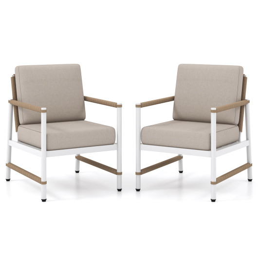 2 Packs Patio Aluminum Sofa with Wicker Backrest and Armrests