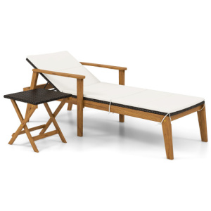 2 Piece Outdoor Chaise Lounge Chair Set Rattan Patio Chaise with Armrests