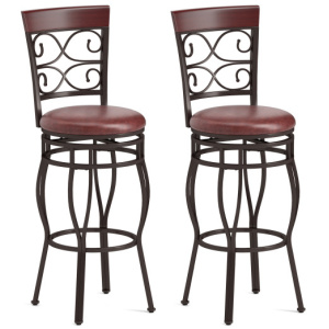 2 Pieces 30 Inch 360 Degree Swivel Bar Stools with Leather Padded Seat-Brown