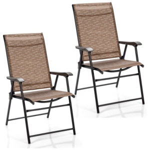2 Pieces Outdoor Patio Folding Chair with Armrest for Camping Garden