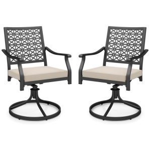 2 Pieces Outdoor Swivel Chairs Patio Dining Chairs with Padded Cushions-Beige