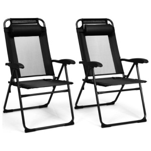 2 Pieces Patio Adjustable Folding Recliner Chairs with 7 Level Adjustable Backrest-Black