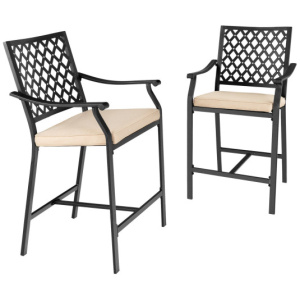 2 Pieces Patio Bar Stool with Height Cushion and Armrest