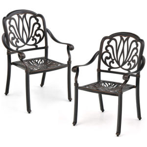 2 Pieces Patio Cast Aluminum Dining Chairs with Armrests-Bronze
