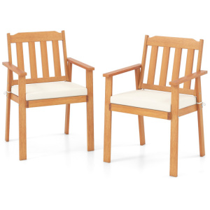 2 Pieces Patio Dining Chairs Outdoor Acacia Wood Chairs-White