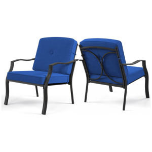 2 Pieces Patio Metal Chairs with Seat and Back Cushions for Yard-Navy
