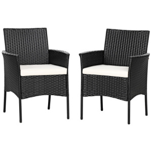 2 Pieces Patio Wicker Chairs with Cozy Seat Cushions