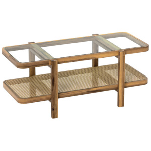 2-Tier Coffee Table with Storage and Tempered Glass Tabletop-Brown