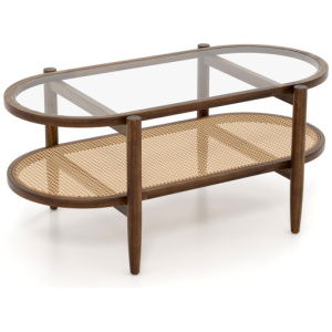 2-Tier Coffee Table with Tempered Glass Tabletop and Acacia Wood Frame-Brown